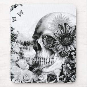 Reflection. Floral landscape skull. Mousepad