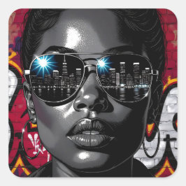Reflection in Sunglasses of the City Skyline Quadratischer Aufkleber
