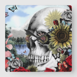 Reflection, landscape skull. quadratische wanduhr