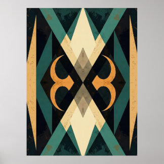 Reflective Diamond Crescent Abstract Modern Art Poster
