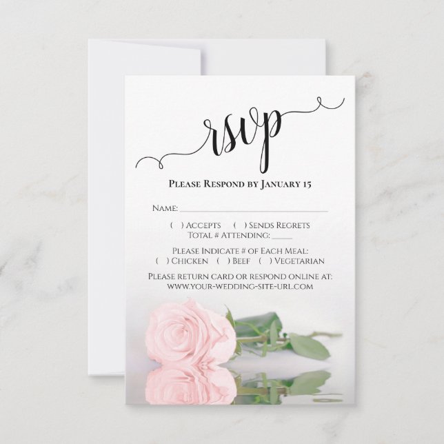Reflektieren Blütenpinke Rose Elegante Hochzeit RSVP Karte (Vorderseite)