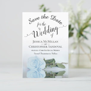 Reflektieren der hellblauen Rose Romantische Hochz Save The Date