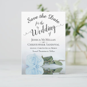 Reflektieren der hellblauen Rose Romantische Hochz Save The Date