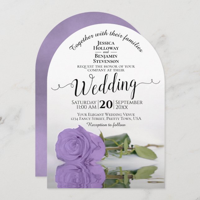 Reflektieren der Lila Rose Lavendel Hochzeit Einladung (Vorne/Hinten)