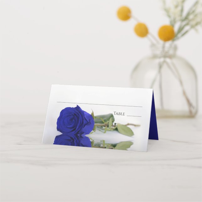 Reflektieren von Royal Blue Rose Wedding Write-In Platzkarte (Vorderseite)