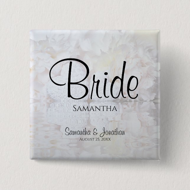Reflektieren von White Hearts & Peonies Elegante B Button (Vorderseite)