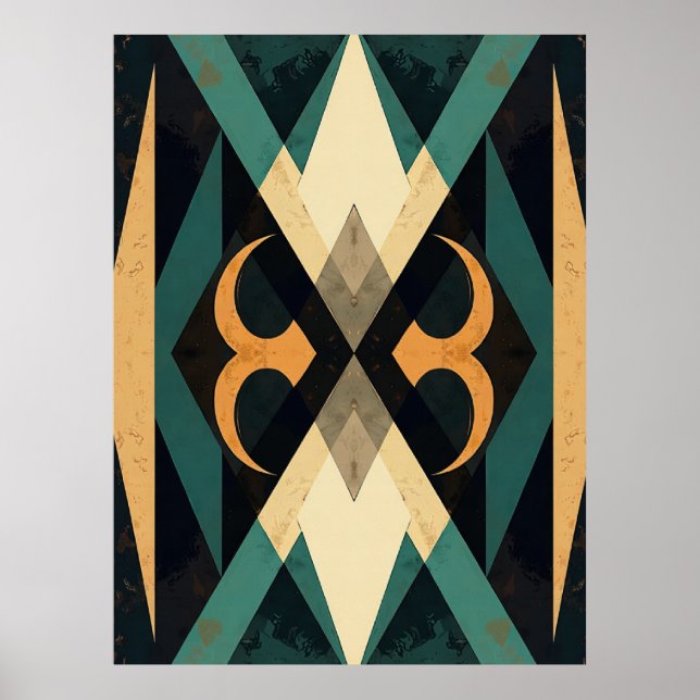 Reflektierende Diamant-Halbmond-Abstrakte Moderne  Poster (Vorne)