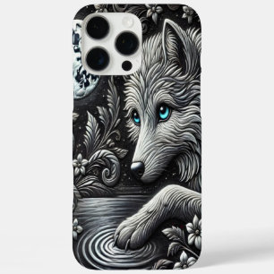 Reflektierende mondbeschienene Wolfskunst iPhone 16 Pro Max Hülle