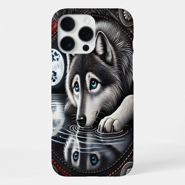 Reflektierendes Weißwolf-Design iPhone Hülle (Rückseite)