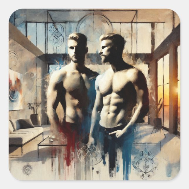 Reflektion der Leidenschaft - Moderne Umarmung Quadratischer Aufkleber (Vorderseite)