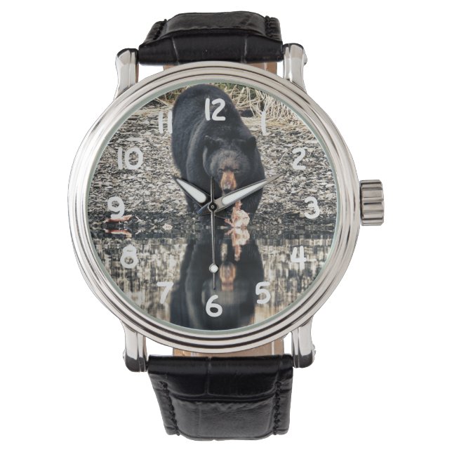 Reflektion des schwarzen Bären Armbanduhr (Vorderseite)