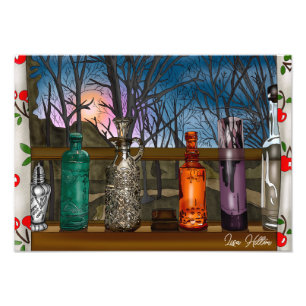 Reflektion Farbige Glasvasen im Fenster Fotodruck