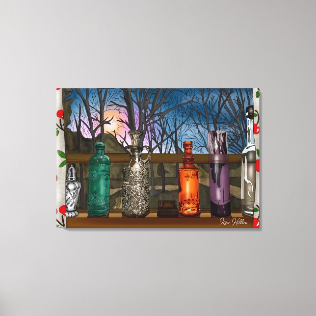 Reflektion | Farbige Glasvasen im Fensterbereich Leinwanddruck (Vorderseite)