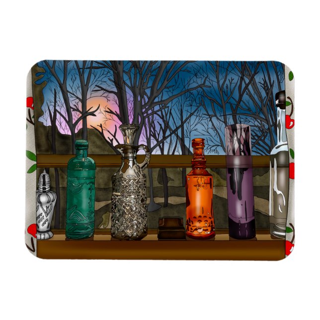 Reflektion | Farbige Glasvasen im Fensterbereich Magnet (Horizontal)