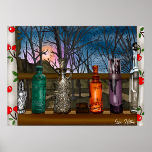 Reflektion Farbige Glasvasen im Fensterbereich Poster