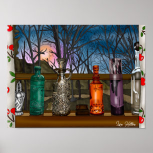 Reflektion   Farbige Glasvasen im Fensterbereich Poster