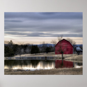 Reflektion im Rotbarn in Wasser HDR-Foto Poster