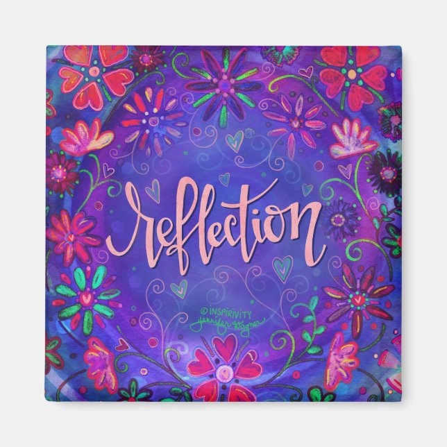 Reflektion Lila Hübsche florale Trendy Inspirieren Magnet (Vorne)