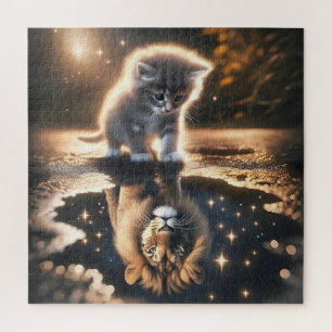 Reflektion von Kitten und Lion Puddle Puzzle