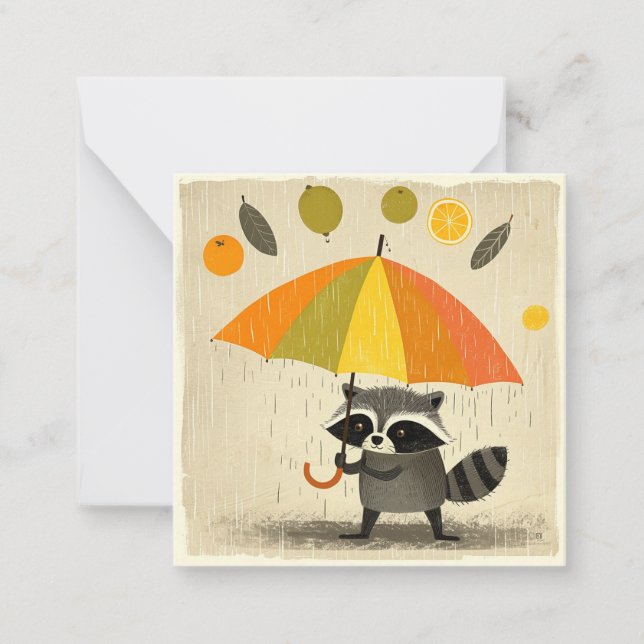 Reflektionen am Regentag: Raccoon Whimsical Cards Mitteilungskarte (Vorderseite)