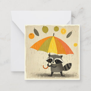 Reflektionen am Regentag: Raccoon Whimsical Cards Mitteilungskarte