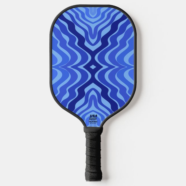 Reflektive blaue Wellen Moderne Kunst des abstrakt Pickleball Schläger (Vorderseite)