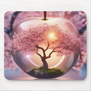 "Reflektive Schönheit: Glasapfel mit Blossom-Baum Mousepad