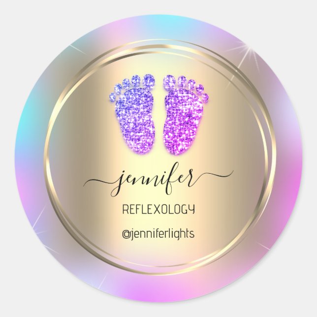 Reflexologie Baby Feet Gold Holograph Gold Lila Runder Aufkleber (Vorderseite)