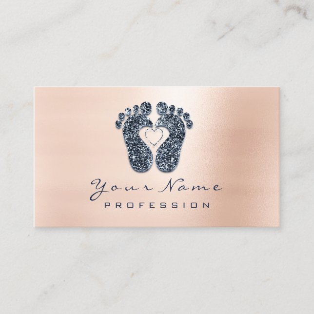 Reflexologie Rose Glitzer Blaue Navy Ernennung Terminkarte (Vorderseite)