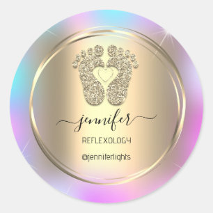Reflexology Baby Feet Gold Holograph Gold Feet Runder Aufkleber
