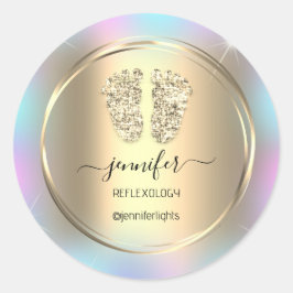 Reflexology Baby Feet Gold Holograph Gold Pink Runder Aufkleber