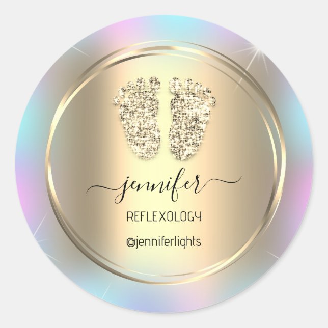Reflexology Baby Feet Gold Holograph Gold Pink Runder Aufkleber (Vorderseite)