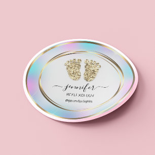Reflexology Baby Feet Gold Holograph White Runder Aufkleber