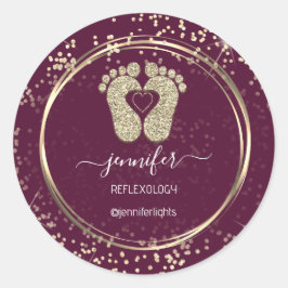 Reflexology Feet Confetti Gold Glitzer Marsala Runder Aufkleber