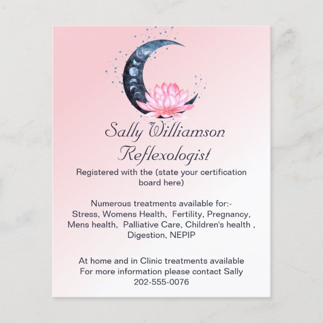 Reflexzonenmassage Rosa Lotus Blume Moon Business Flyer (Vorne)