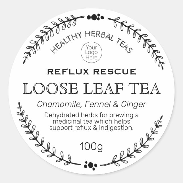 Reflux Rescue Herbal Tee Logo Labels Runder Aufkleber (Vorderseite)