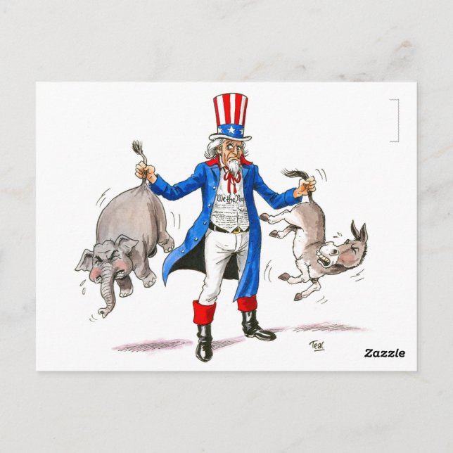 Reform-Party Uncle Sam Got'em durch den Schwanz Postkarte (Rückseite)