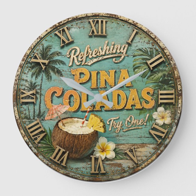 Refreshing Piña Coladas  Große Wanduhr (Vorderseite)