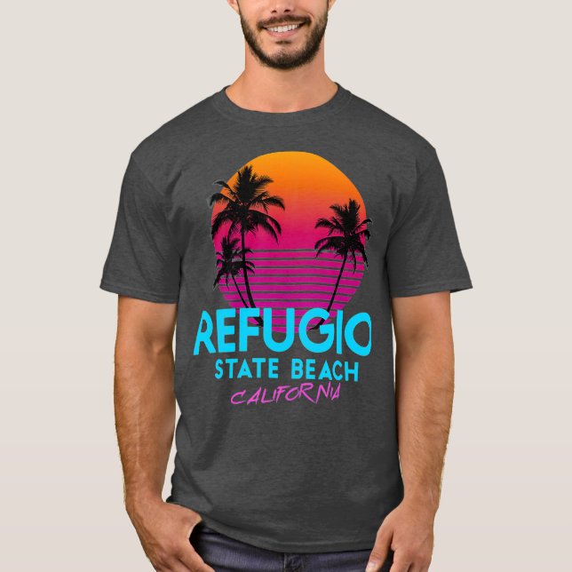 Refugio Staat Beach California Retro Wave 80er T-Shirt (Vorderseite)