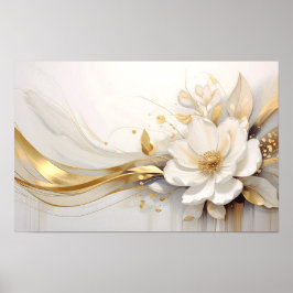  Regal Abstraction: A White Rose Embracing Golden  Poster