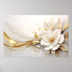 Regal Abstraction: Eine weiße Rose, die Goldenes u Poster
