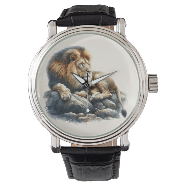 Regal African Lion Ruhen auf einem Felsen - Wasser Armbanduhr (Vorderseite)