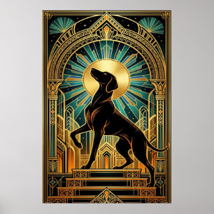 Regal Art Deco Jagdhund Gold Silhouette Poster