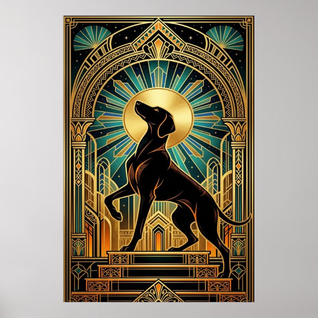 Regal Art Deco Jagdhund Gold Silhouette Poster (Vorne)