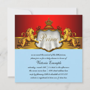 Regal Baby Blue und Red Prince Baby Dusche Einladung