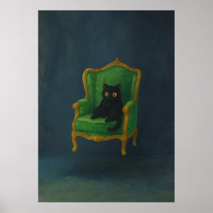 Regal Black Cat auf grünem Sessel Poster