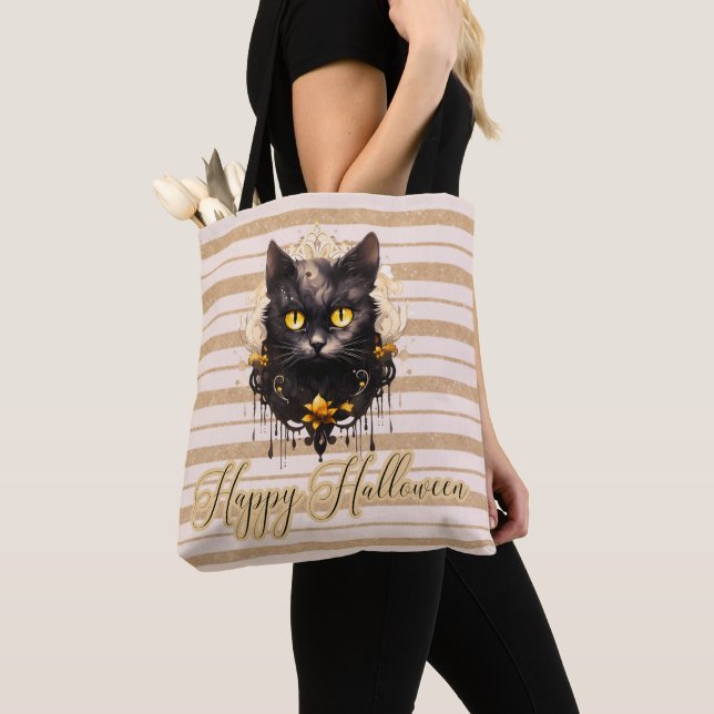 Regal Black Cat Gold gestreift glückliches Hallowe (Von Nahem)