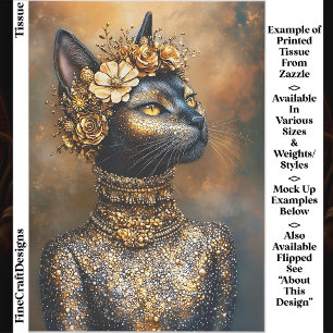 Regal Black Cat in Gold Portrait EB3R Decoupage Seidenpapier