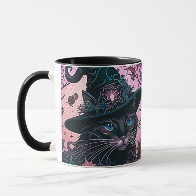 Regal Black Cat mit Hexenhut Halloween-Tasse Tasse (Links)