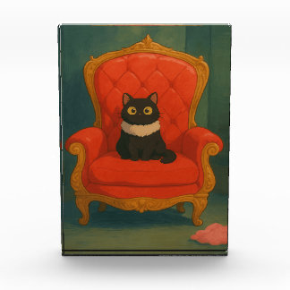 Regal Black Cat on Red Throne Fotoblock